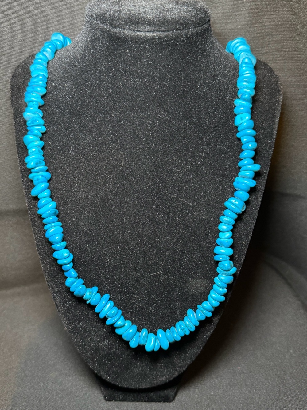 28” Blue Turquoise Color Stone Necklace Silver-Tone Barrel Clasp